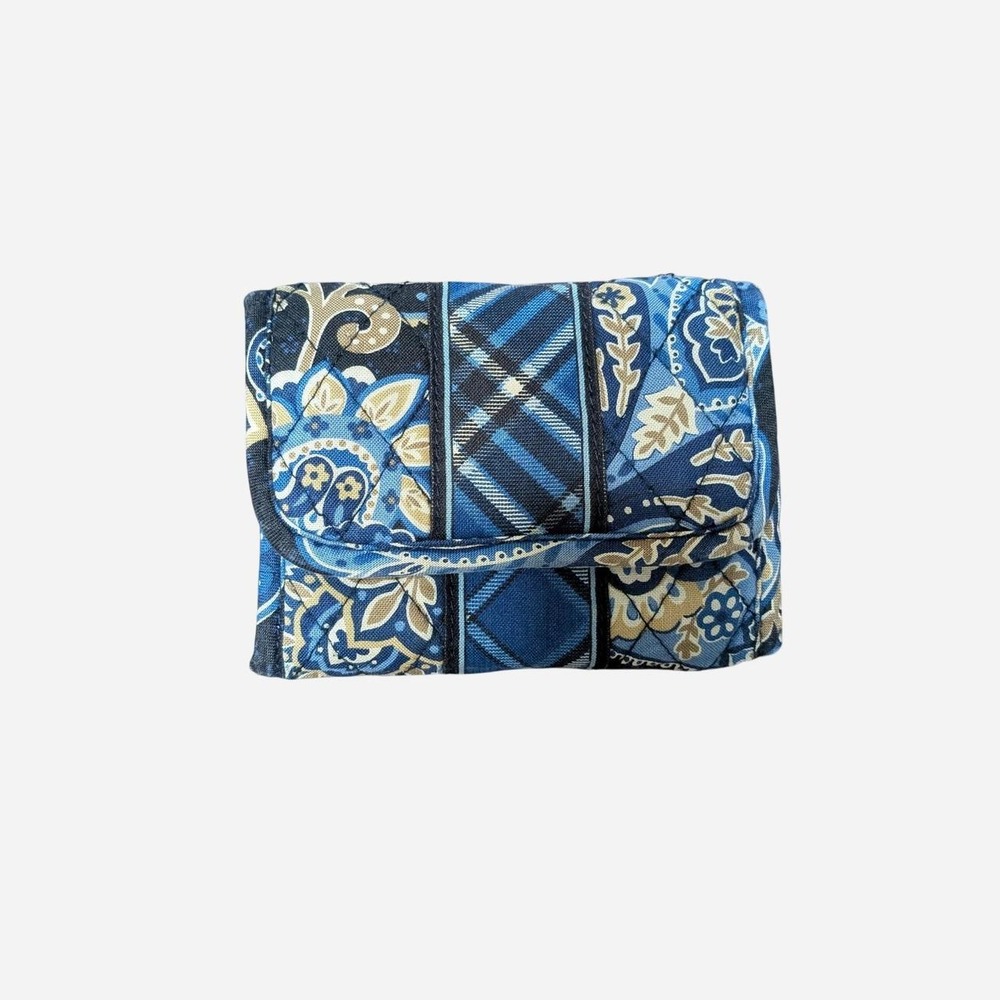 Vera Bradley Compact Trifold Wallet Windsor Navy Paisley Blue Tan Y2K